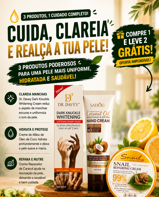 KIT DE COSMÉTICOS 3 EM 1 - Clareia, Hidrata e Repara a Pele